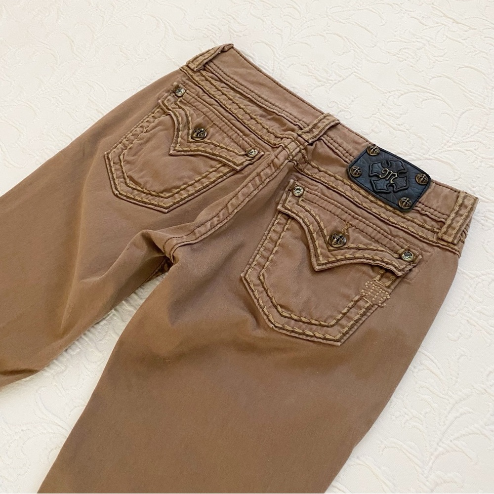 LIKE NEW Miss Me Golden Brown Skinny Jeans Swarovski Crystal Embellishments